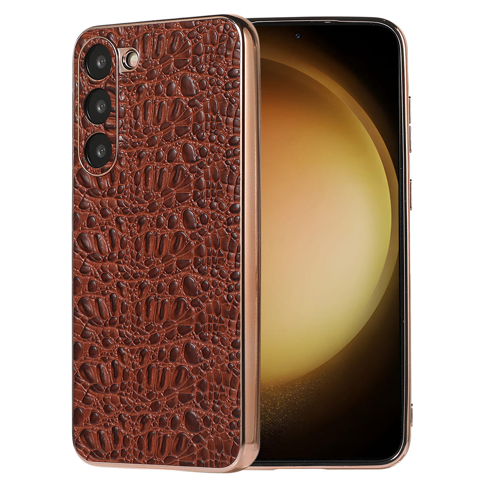 For Samsung Galaxy S23 Nano Electroplating Genuine Cowhide Leather Coating Phone Cover TPU PC Bottom Case For Samsung Galaxy S23 Nano Electroplating Genuine Cowhide Leather Coating Phone Cover TPU PC Bottom Case